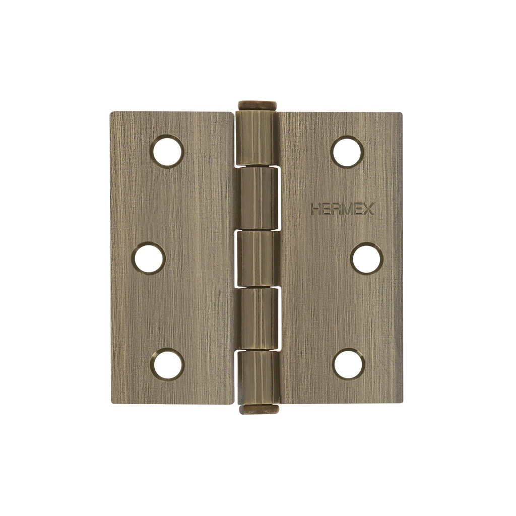 Bisagra cuadrada 2-1/2", acero latonado antiguo, plana, Hermex