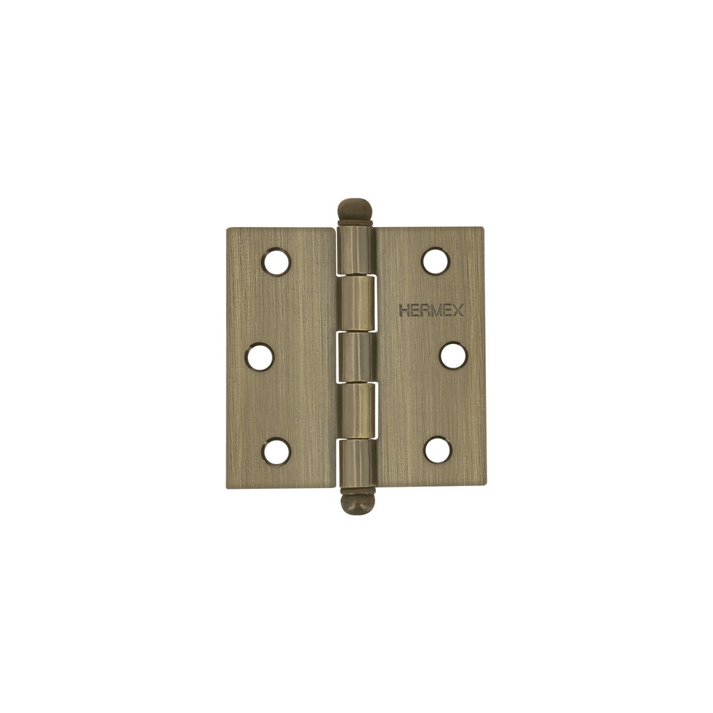 Bisagra cuadrada 2-1/2", acero latonado antiguo, redonda, Hermex