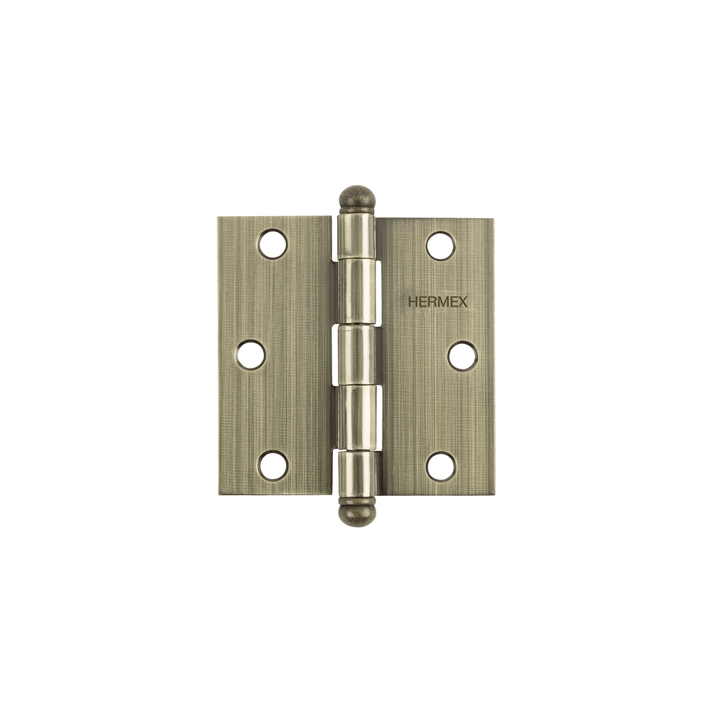 Bisagra cuadrada 3", acero latonado antiguo, redonda, Hermex