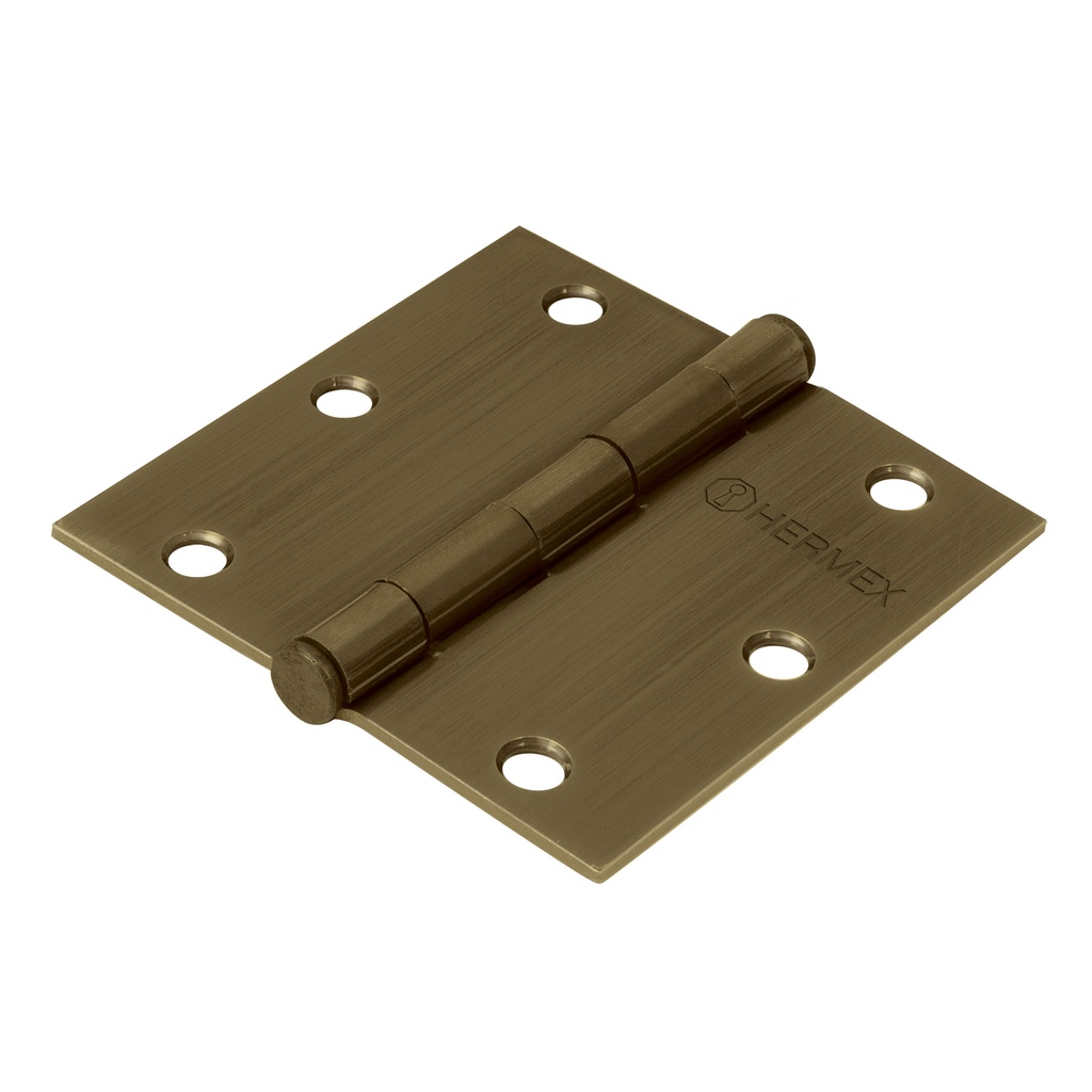 Bisagra cuadrada 3-1/2", acero latonado antiguo, plana, Hermex