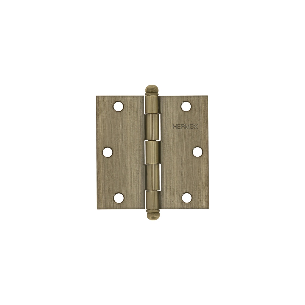 Bisagra cuadrada 3-1/2", acero latonado antiguo, redonda, Hermex