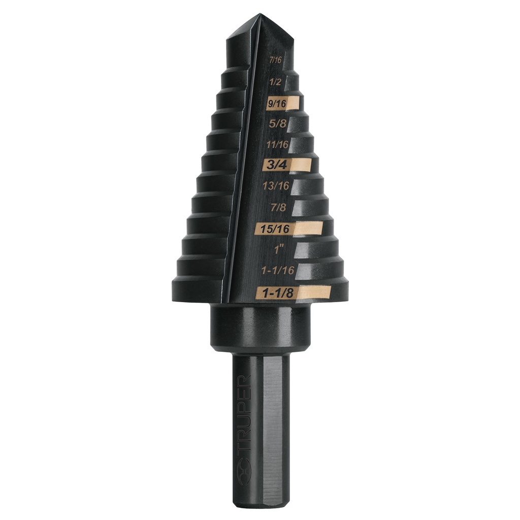 Broca escalonada óxido negro 12 escalones 7/16” – 1-1/8”, Truper