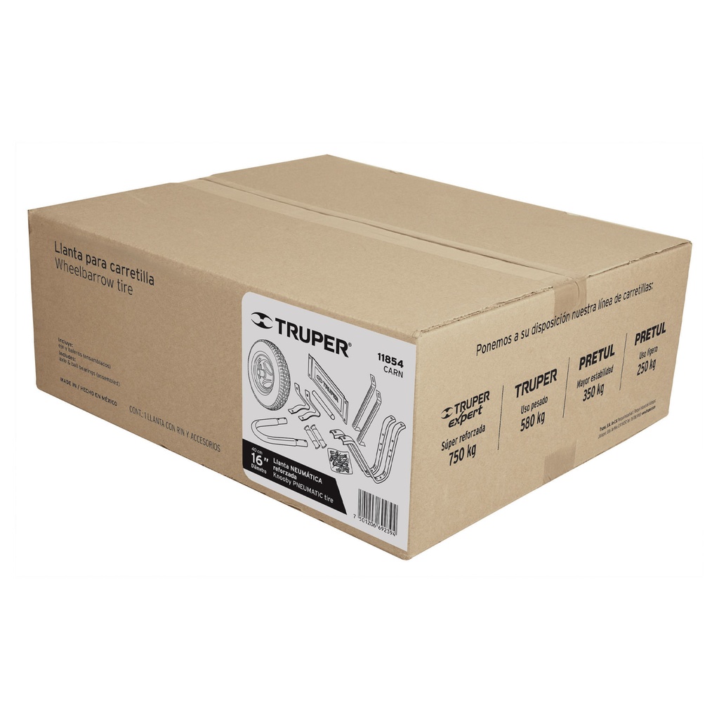 Caja con  accesorios y llanta reforzada 16" para carretilla, Truper