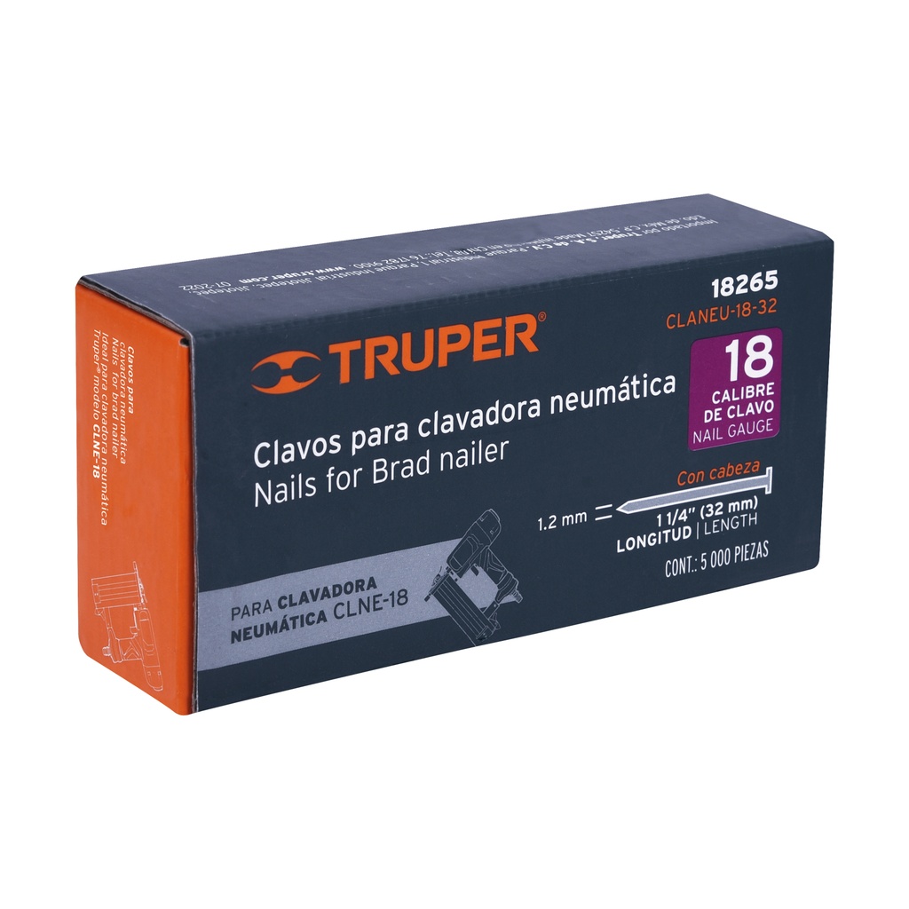 Caja con 5000 clavos calibre 18, 1 1/4" (32 mm), Truper