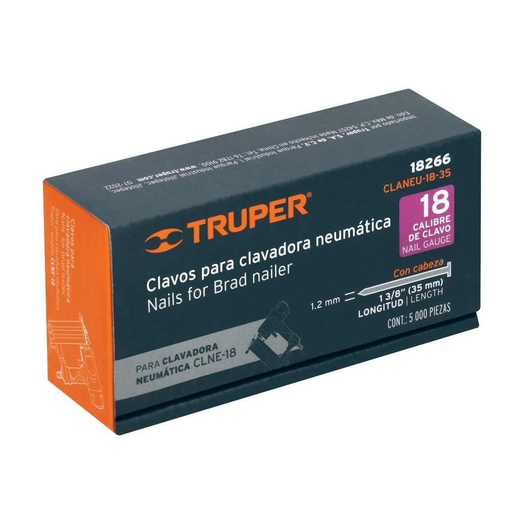 Caja con 5000 clavos calibre 18, 1 3/8" (35 mm), Truper