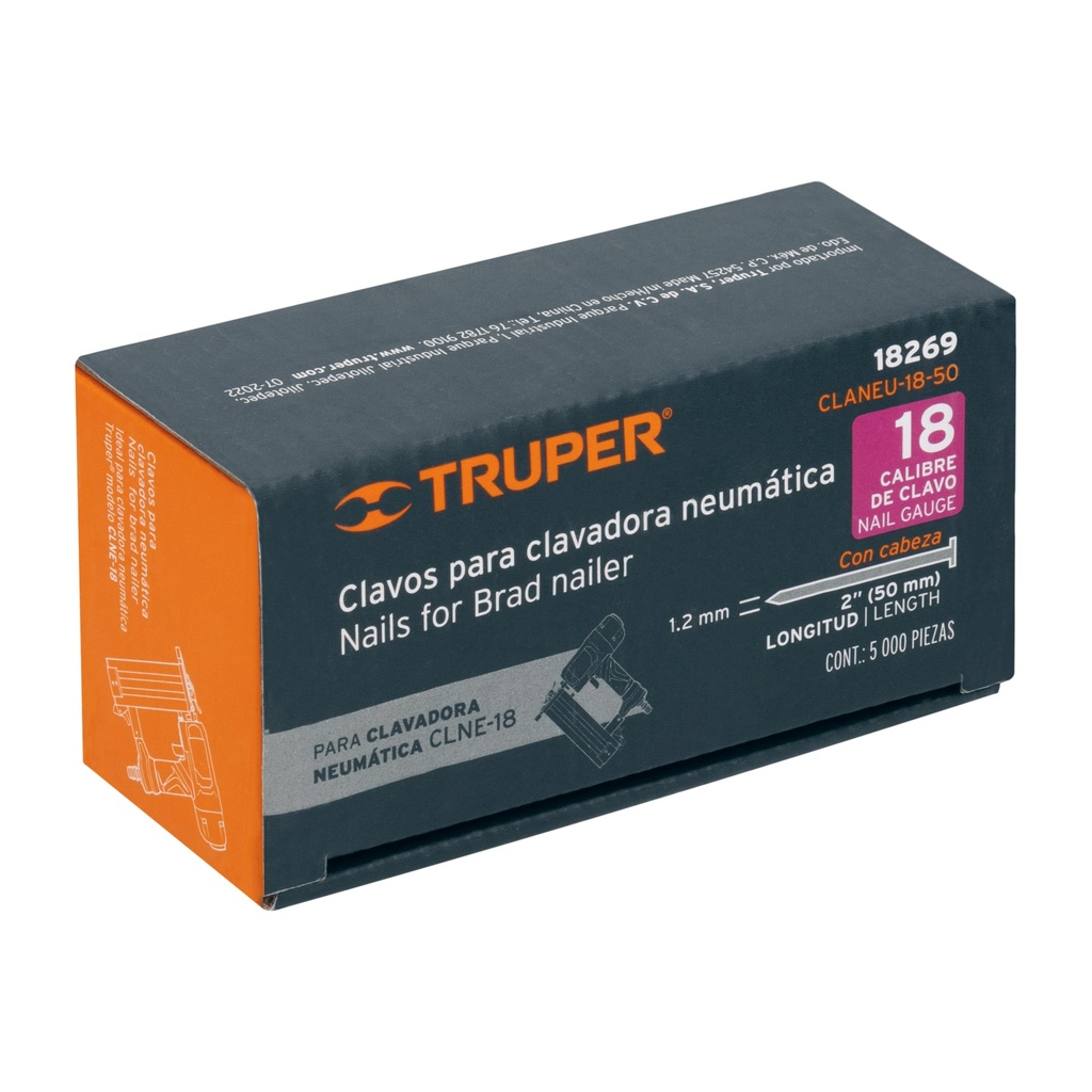 Caja con 5000 clavos calibre 18, 2" (50 mm), Truper