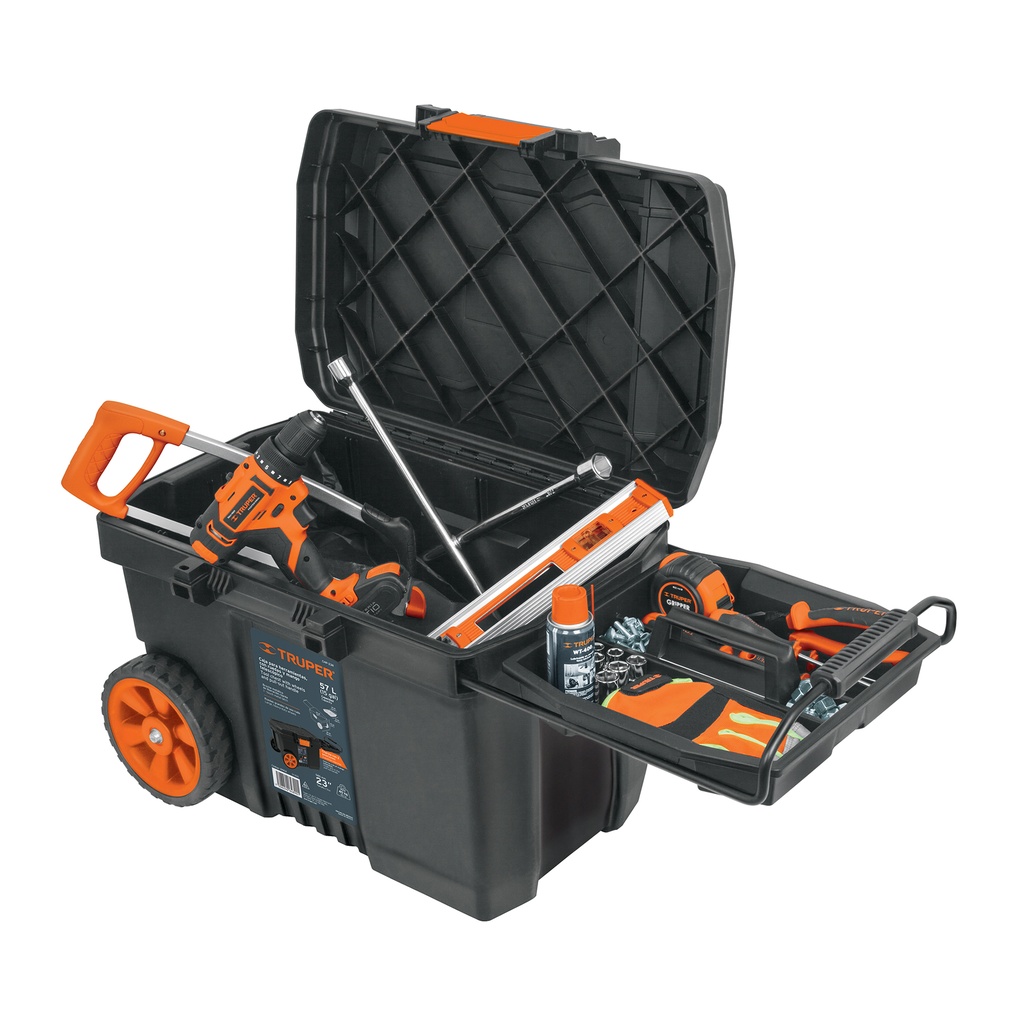 Caja para herramienta 23" con ruedas y mango telescopico, Truper