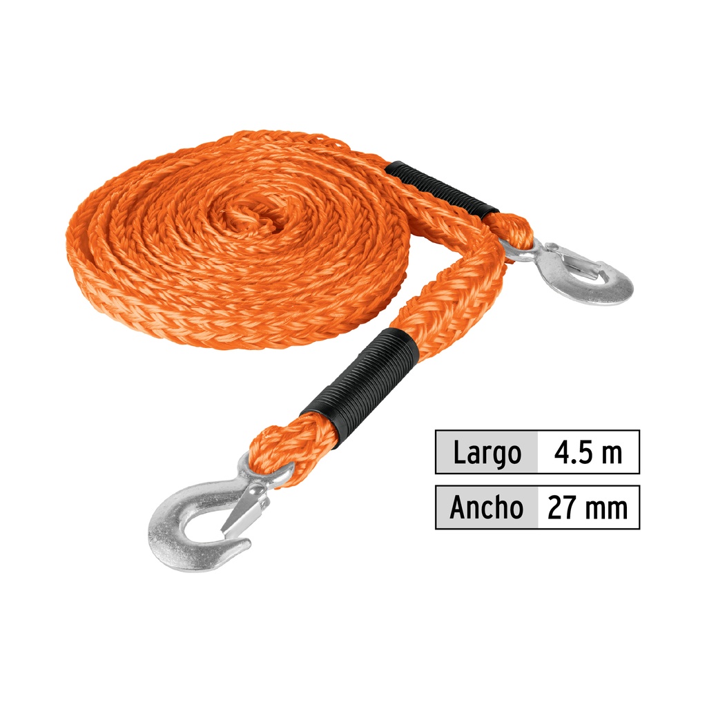 Cuerda para remolque con ganchos, 7/8" x 4.5m, Truper