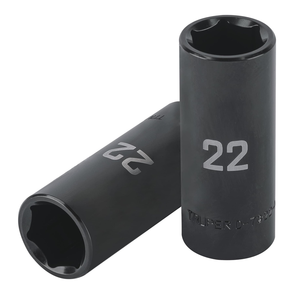 Dado largo de impacto de 22mm, 6 puntas, cuadro 1/2", Truper