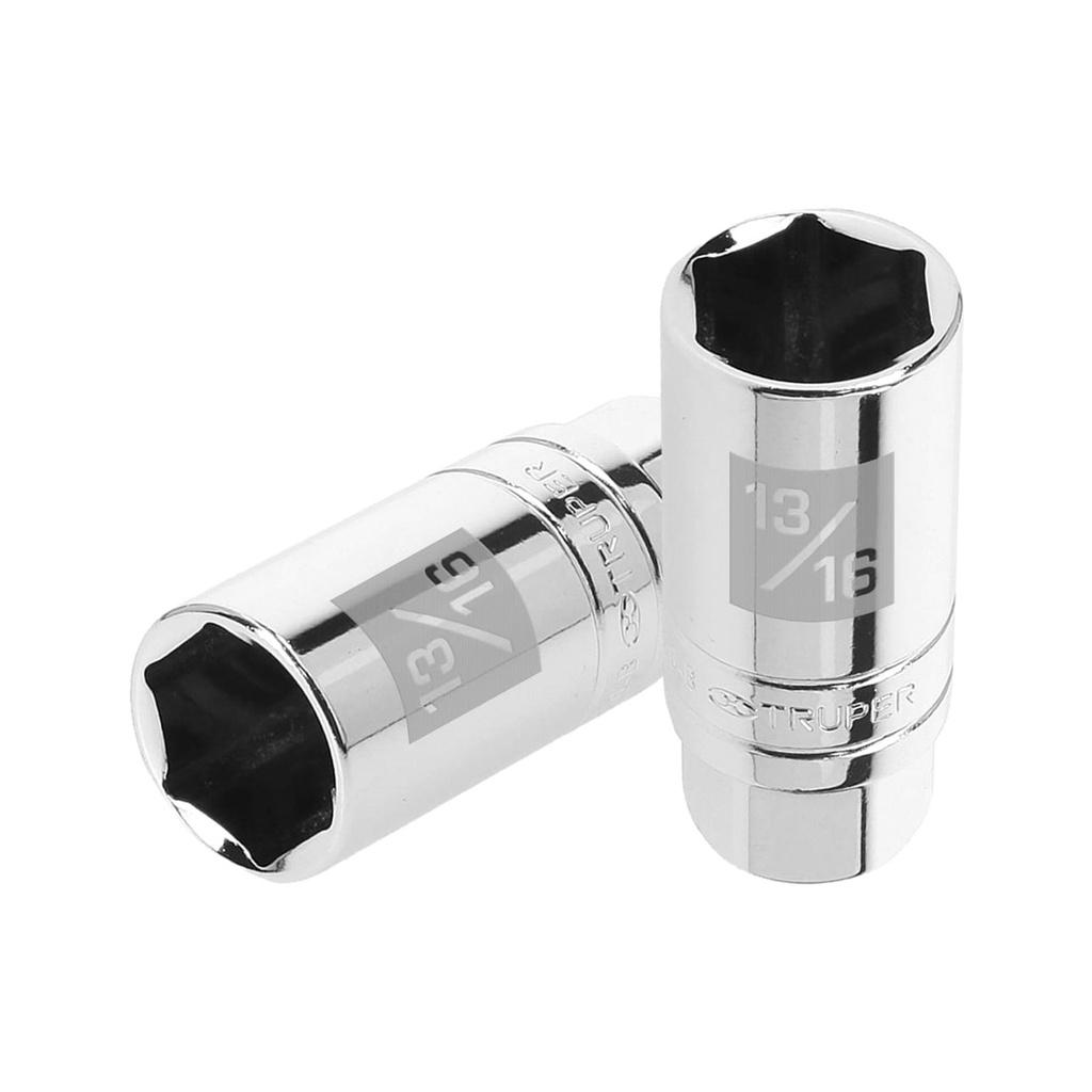 Dado para bujia hexagonales en pulg. E 3/8" - 13/16", Truper