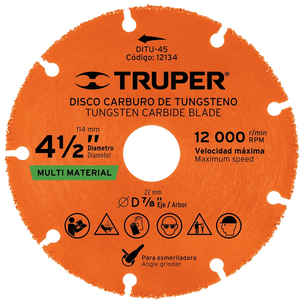 Disco de carburo de Tungsteno 4-1/2", multiusos, Truper