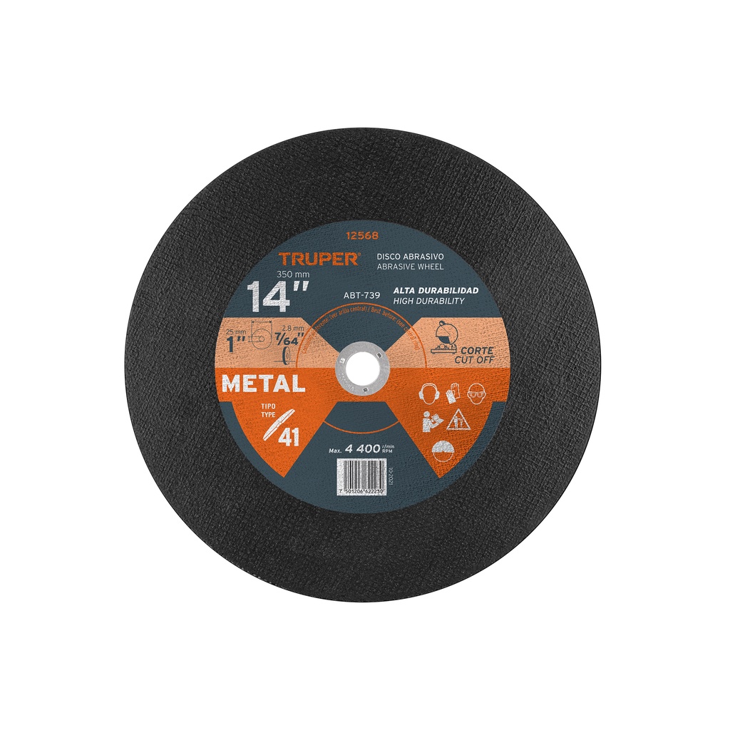 Disco para corte de metal 14", para maquina cortador de metales, uso general, Truper