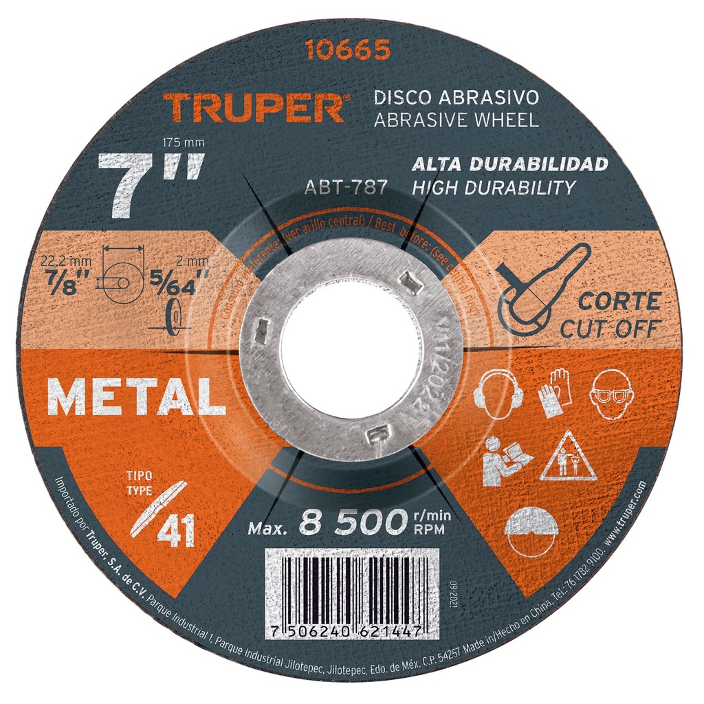 Disco para corte de metal, alto rendimiento 7", diametro 2 mm, Truper