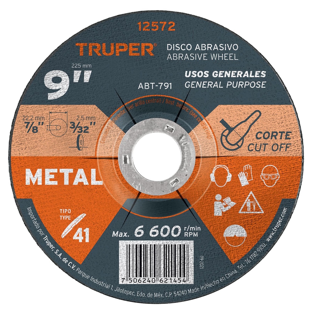 Disco para corte de metal, alto rendimiento 9, diametro 2.3 mm, Truper