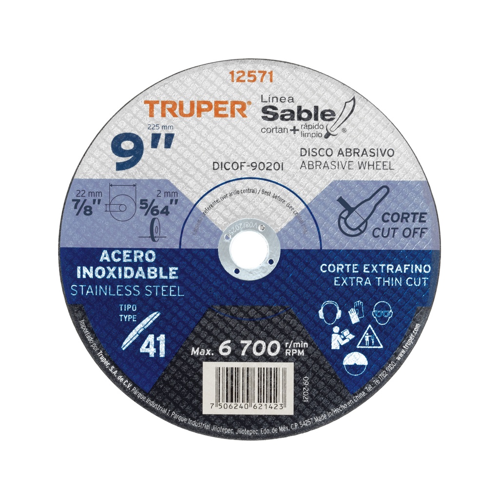 Disco para corte extrafino acero inoxidable, alto rendimiento 4 1/2" , diametro 1 mm, Truper