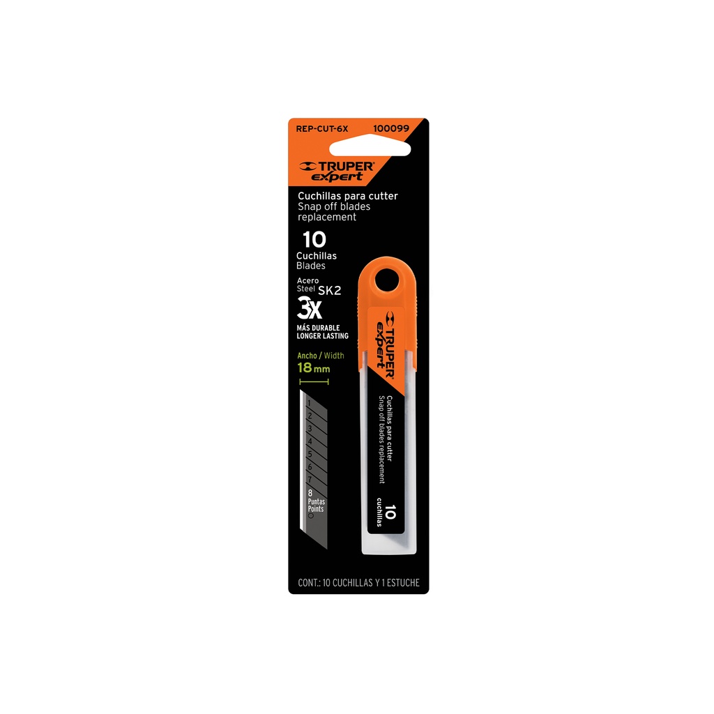 Estuche con 10 cuchillas SK2 de 18 mm para cutter, Truper