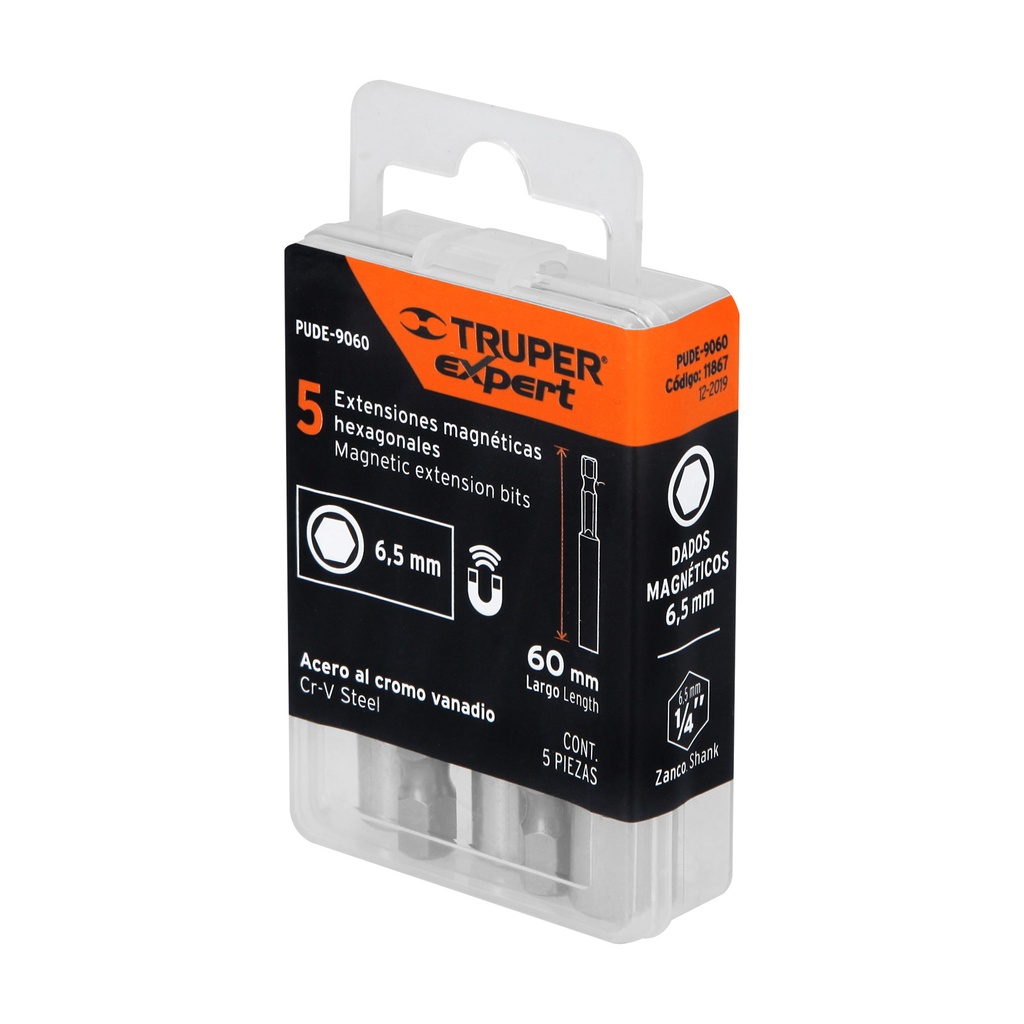 Extensión magnética, 60 mm, estuche con 5 piezas, Truper