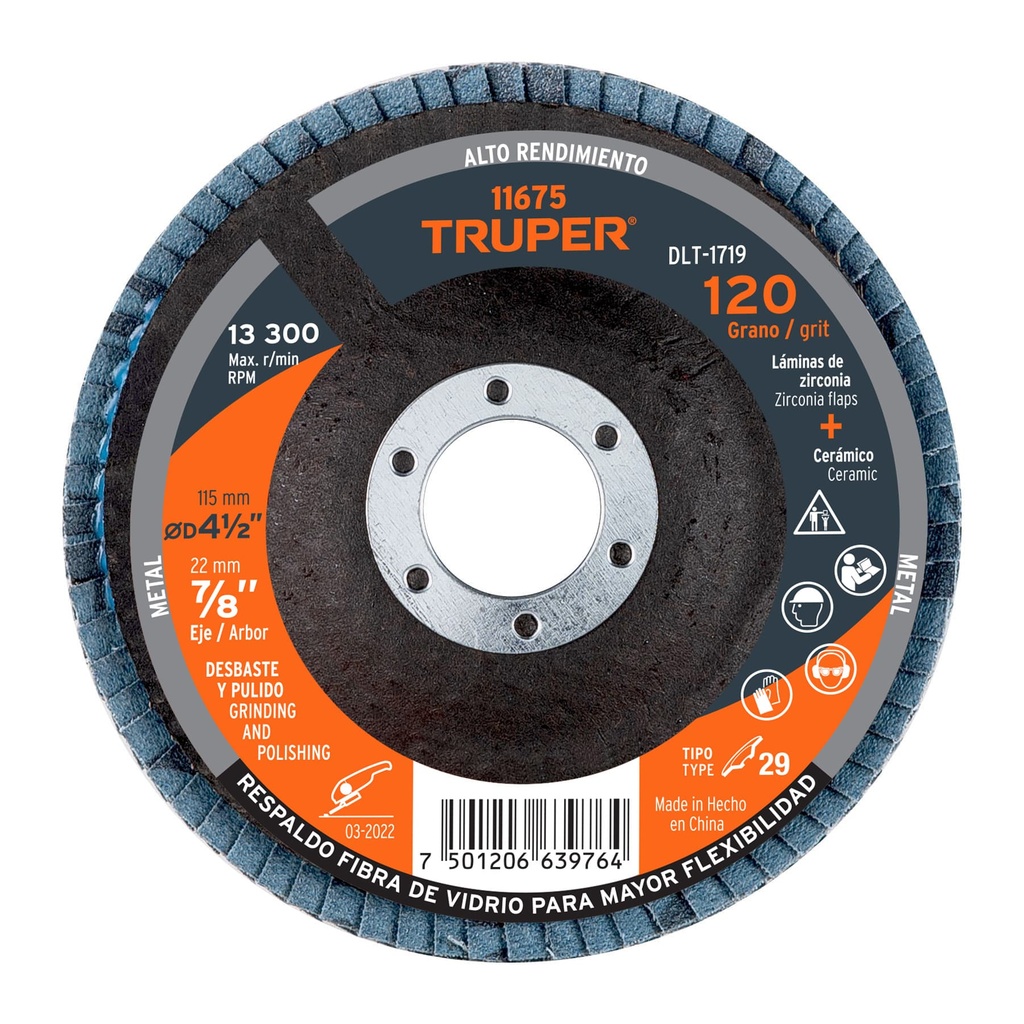Flap discs 4 1/2"" grano 120, Truper