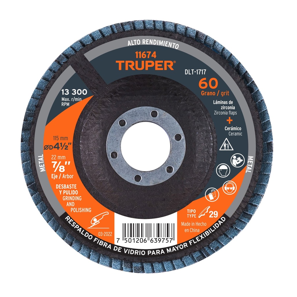 Flap discs 4 1/2"" grano 60, Truper