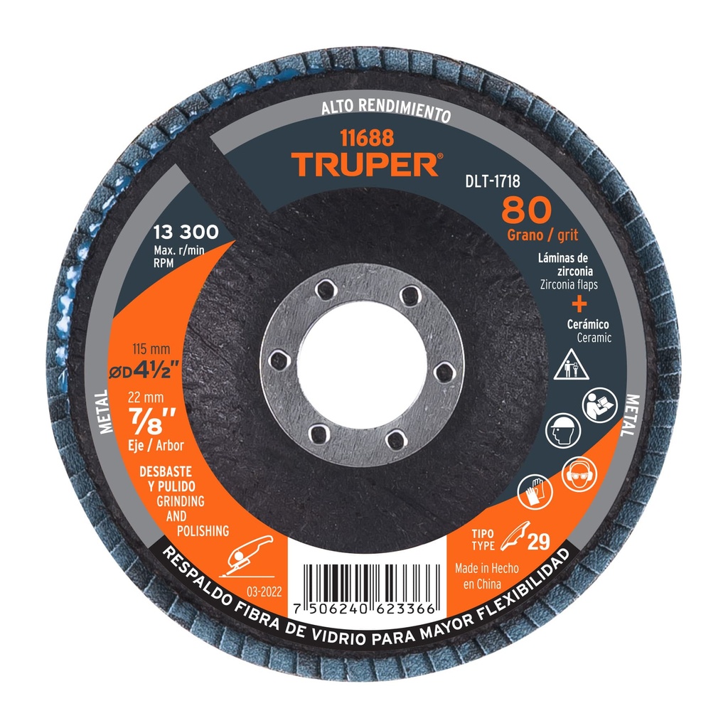 Flap discs 4 1/2"" grano 80, Truper