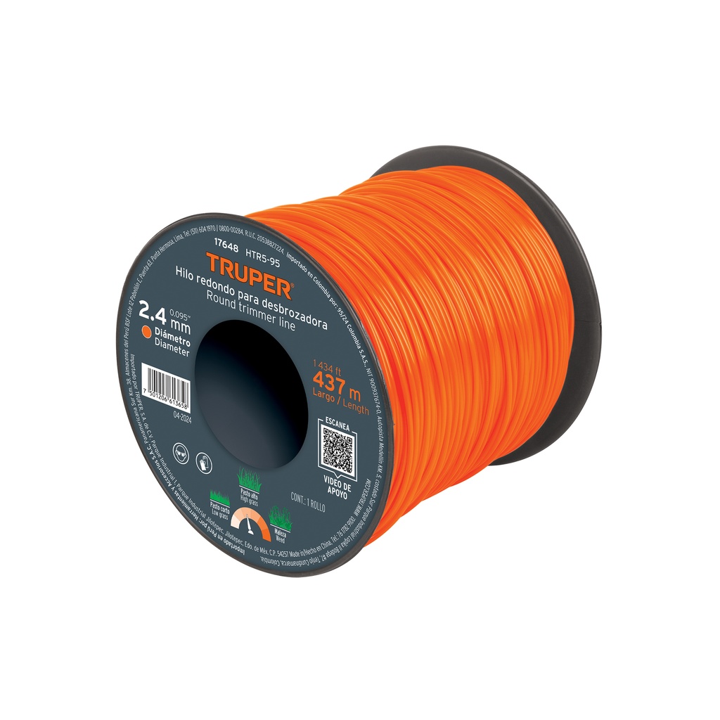 Hilos para desmalezadora, en carrete , diametro 2.4 mm, Truper