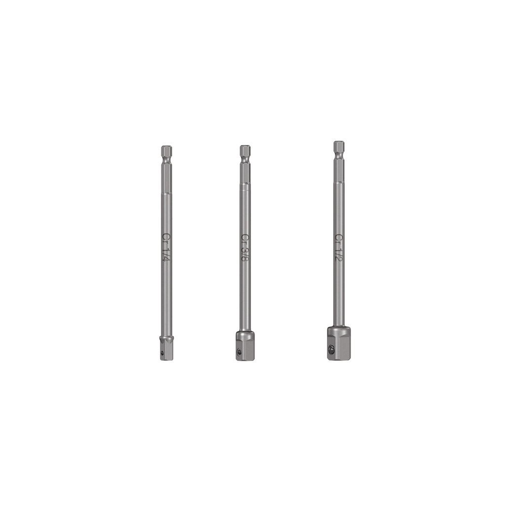 Juego adaptadores largos p/dados,1/4, 3/8 y 1/2", 3 piezas, Truper