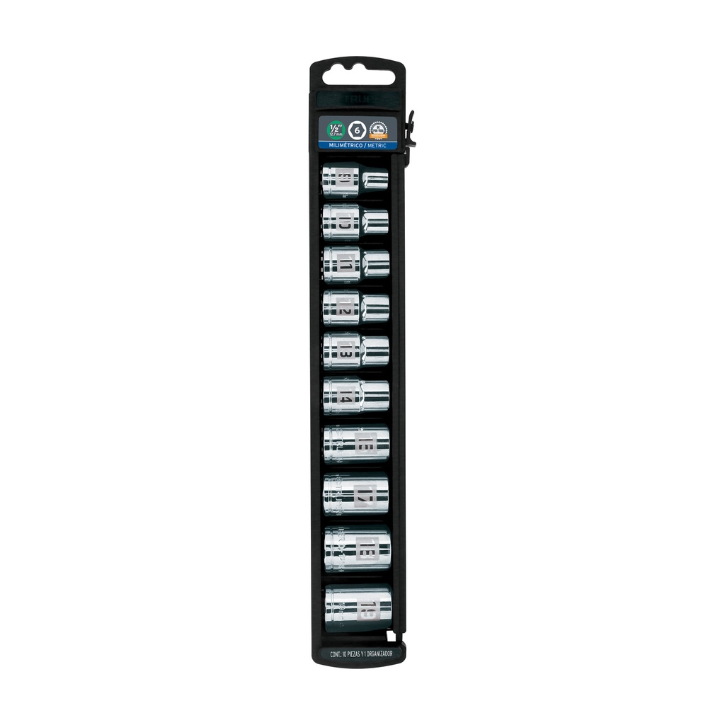 Juego de 10 dados cortos en mm  E 1/2", Truper