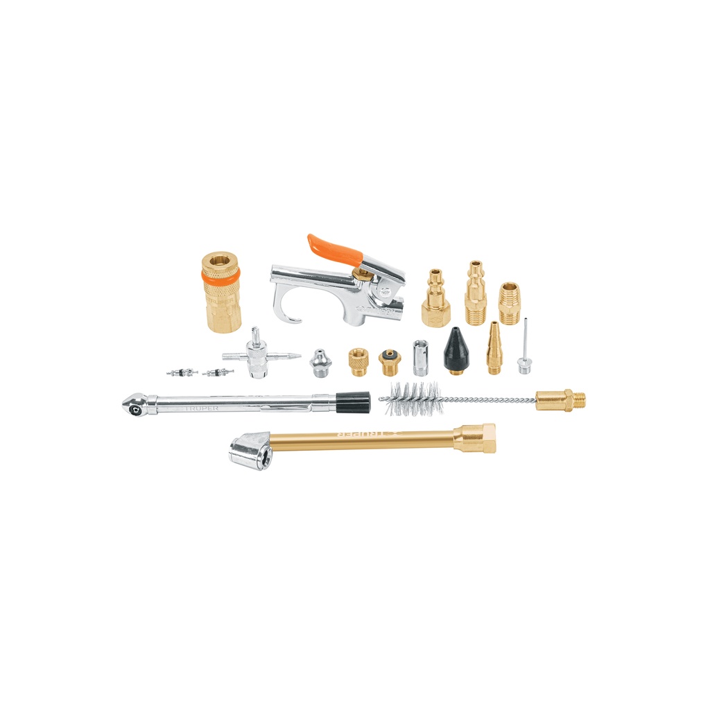 Juego de 18 accesorios neumaticos para limpiar, inflar y calibrar, Truper