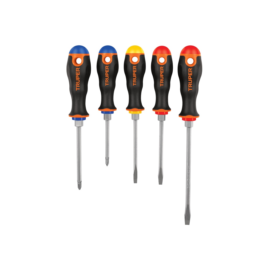 Juego de 5 destornilladores, mango comfort grip , Truper