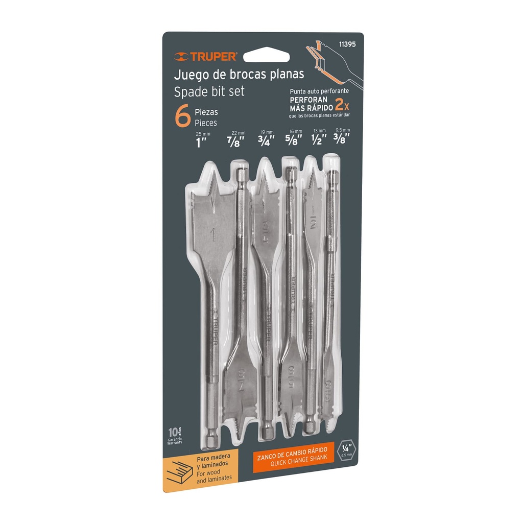 Juego de 6 mechas planas para madera, Truper