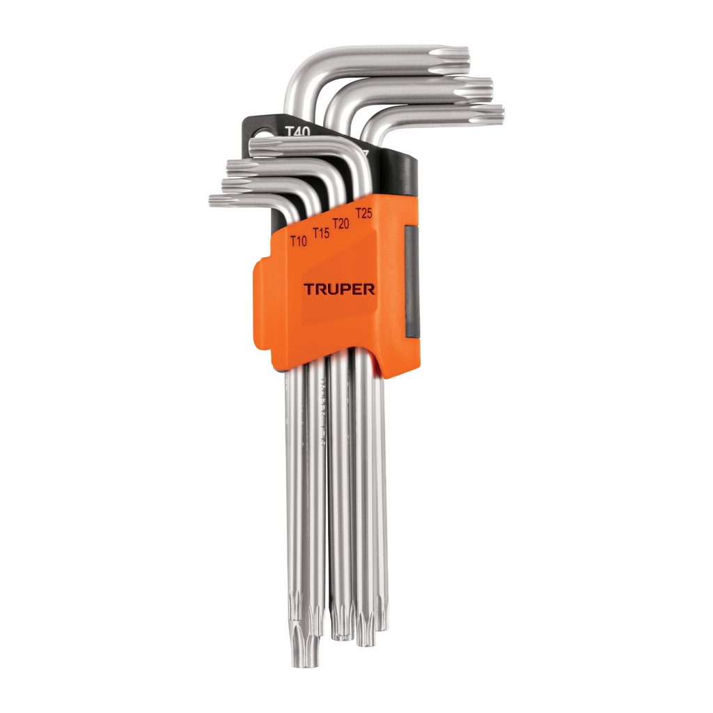 Juego de 7 llaves torx largas, organizador plastico abatible, Truper