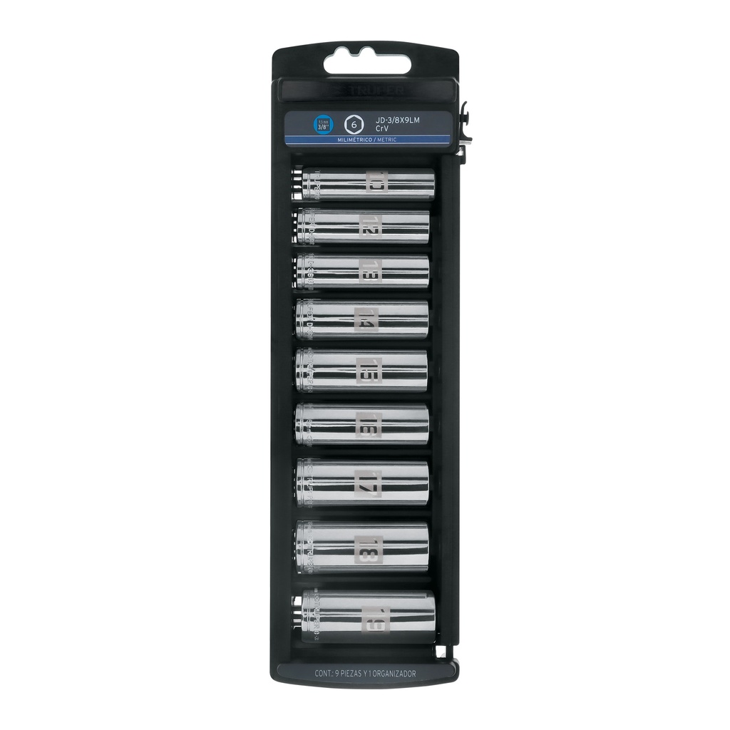 Juego de 9 dados tubulares en mm E 3/8", Truper