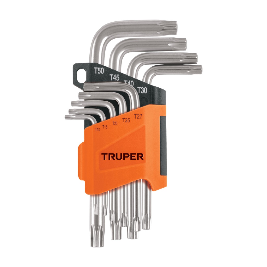 Juego de 9 llaves torx, organizador plastico abatible, Truper