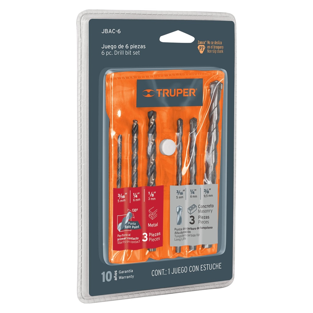 Juego de brocas para metal y concreto, 6 piezas, Truper