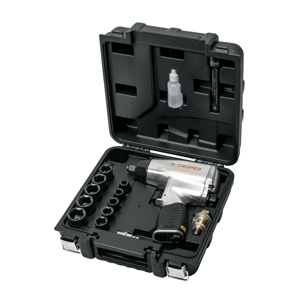 Kit pistola de impacto de 1/2" (llave) con estuche de plastico, Truper