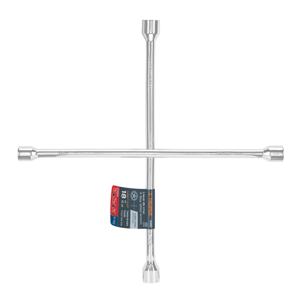 Llave de ruedas 17mm-3/4"-13/16"-7/8" Pulidas y cromadas  * 18", Truper