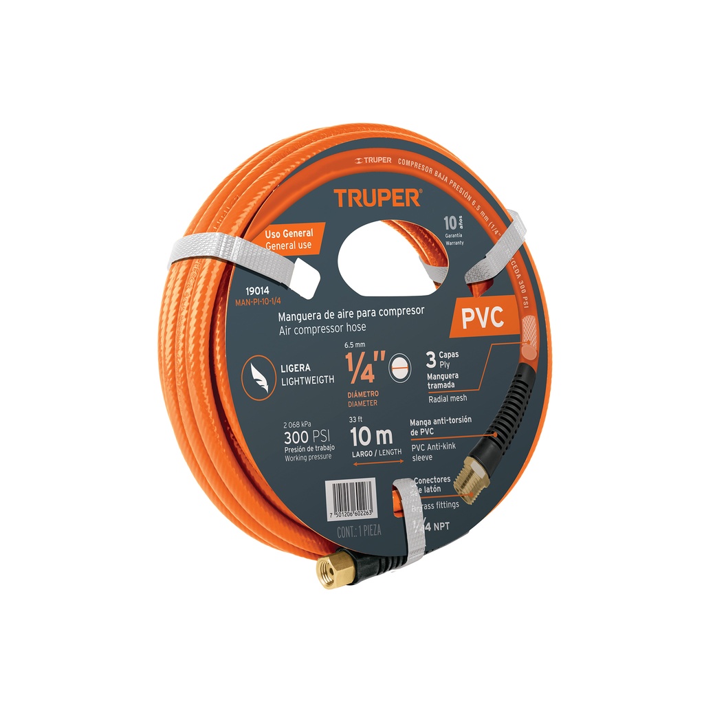 Manguera de PVC, trabajo ligero 1/4" x 10m, Truper