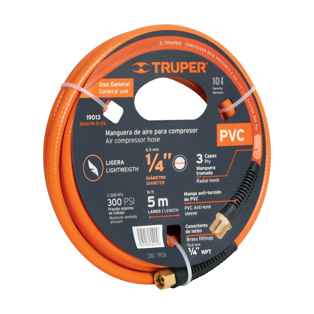 Manguera de PVC, trabajo ligero 1/4" x 5m, Truper