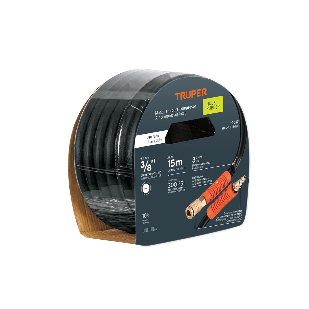 Manguera de hule, trabajo pesado 3/8" x 15m, Truper