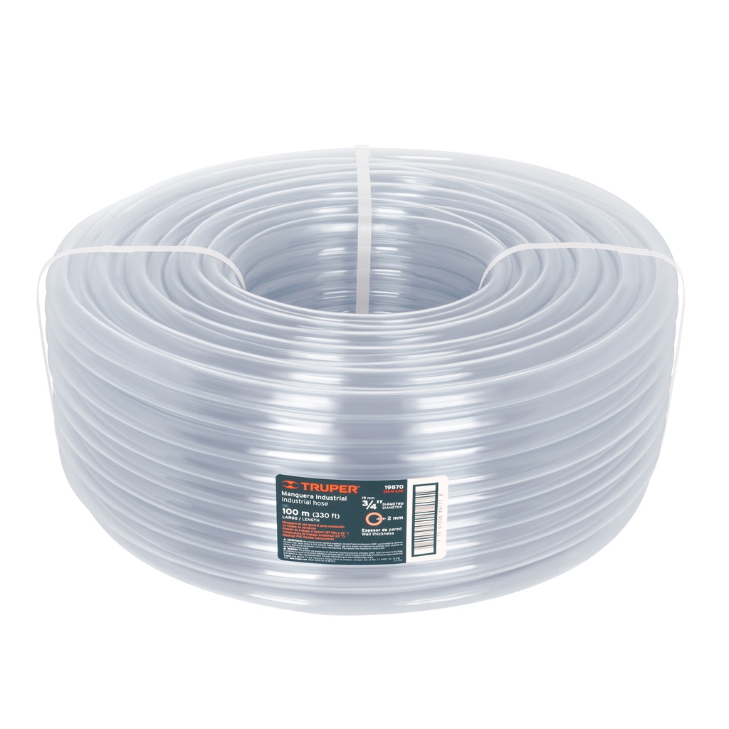 Manguera industrial rollo de 100m , diametro 3/4", Truper