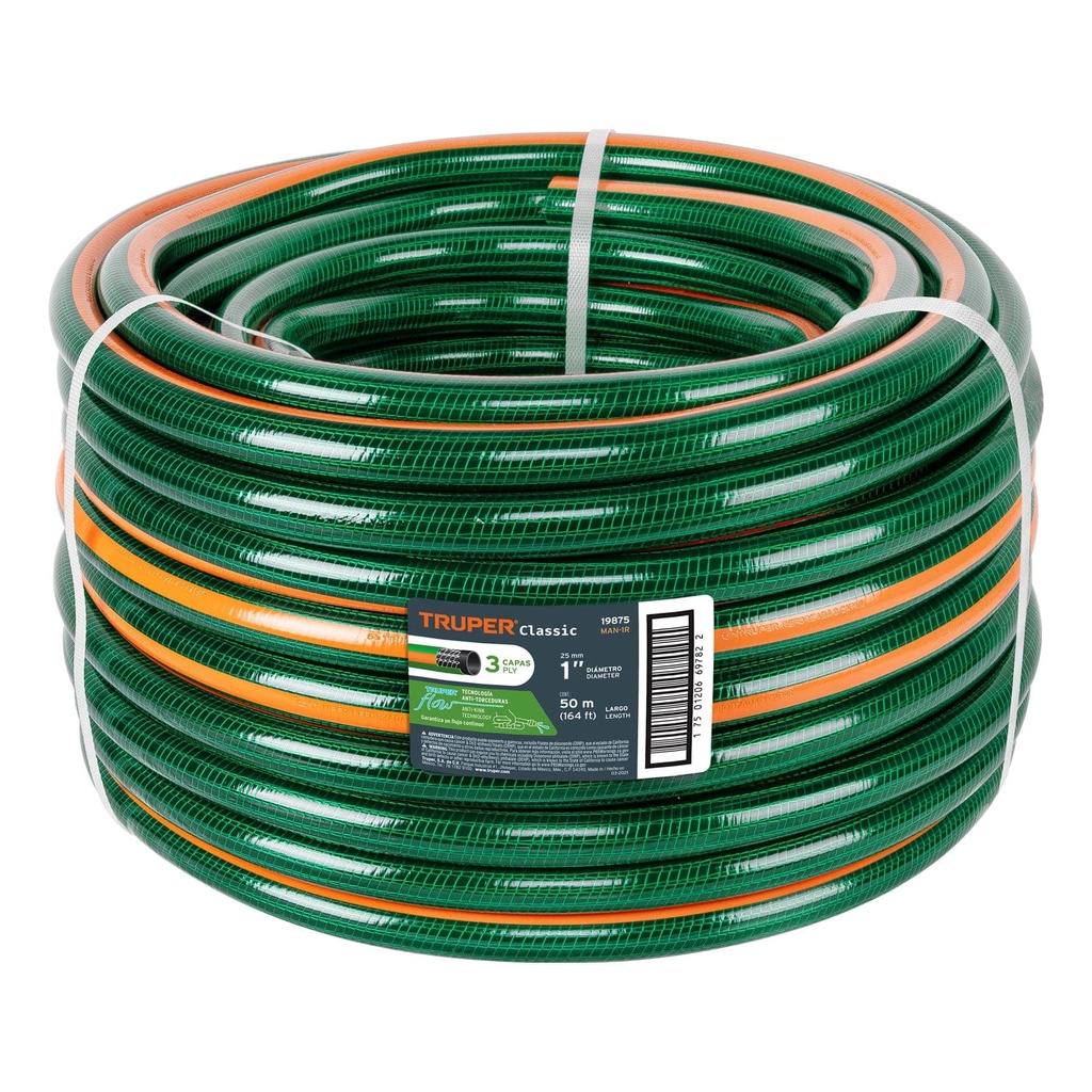 Manguera reforzadas de 3 capas, rollo 50m, diametro 1", Truper