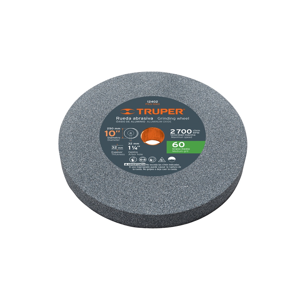 Piedra para esmeril 10 X 1-1/4", óxido de aluminio, grano 60, Truper