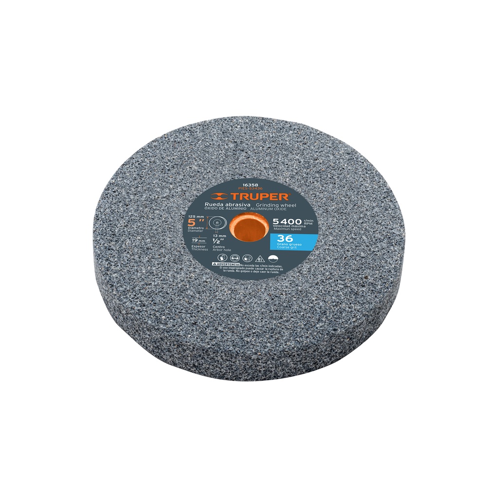 Piedras para amoladora de banco, oxido de aluminio 5", grano 36, Truper