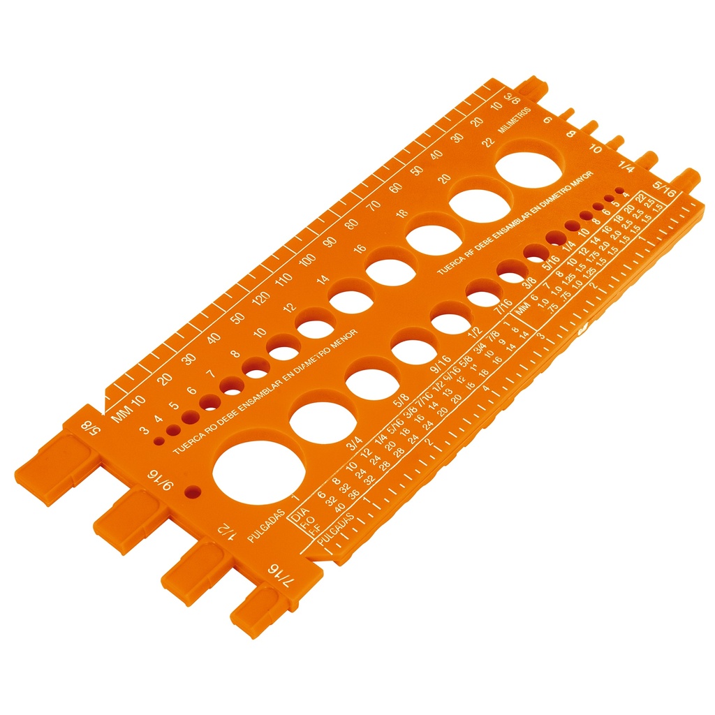 Regleta calibradora de tuercas y tornillos, 22 cm, Truper