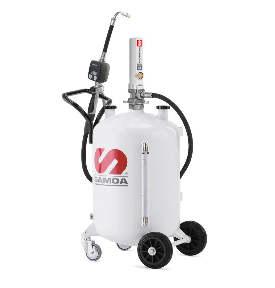 Dispensador movil de aceite C/Bomba neumatica con pistola de despacho con contrometro capacidad 65 LT, Samoa