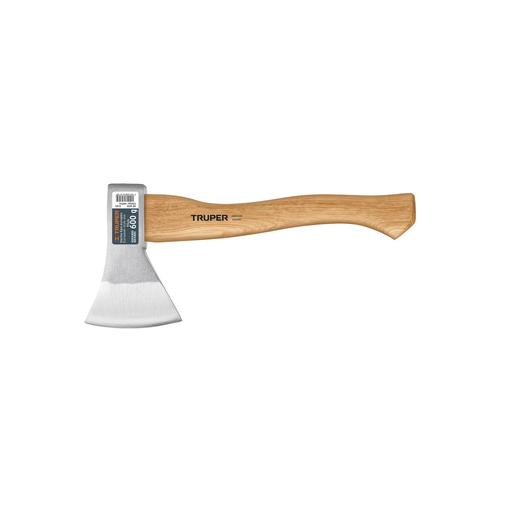Hacha europea, 600 g, mango Hickory 14", Truper