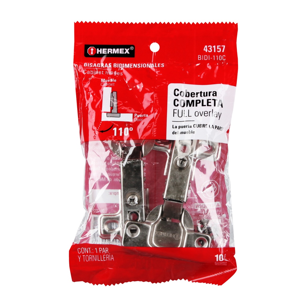 Bolsa c/2 bisagras bidimensionales 110°, cobertura completa, Truper Hermex