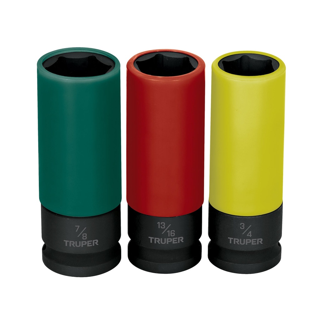 Juego 3 dados largos 1/2" impacto protección plástica 6p std, Truper