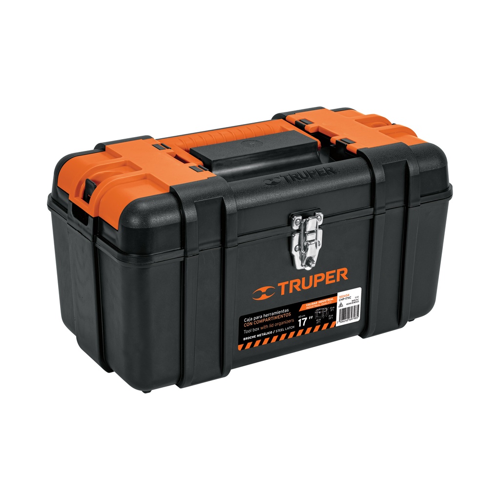 Caja p/herramienta 17" con compartimentos, broches metálicos, Truper