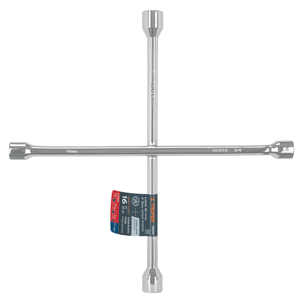 Llave de cruz 16" pulida y cromada, Truper